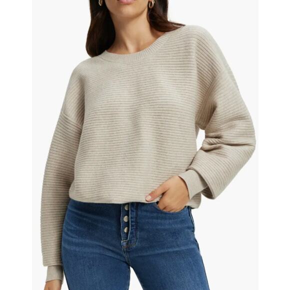 Good American Boxy Sweater Size M (2) Beige Crew Neck Ribbed Pullover Minimalist - Picture 1 of 7